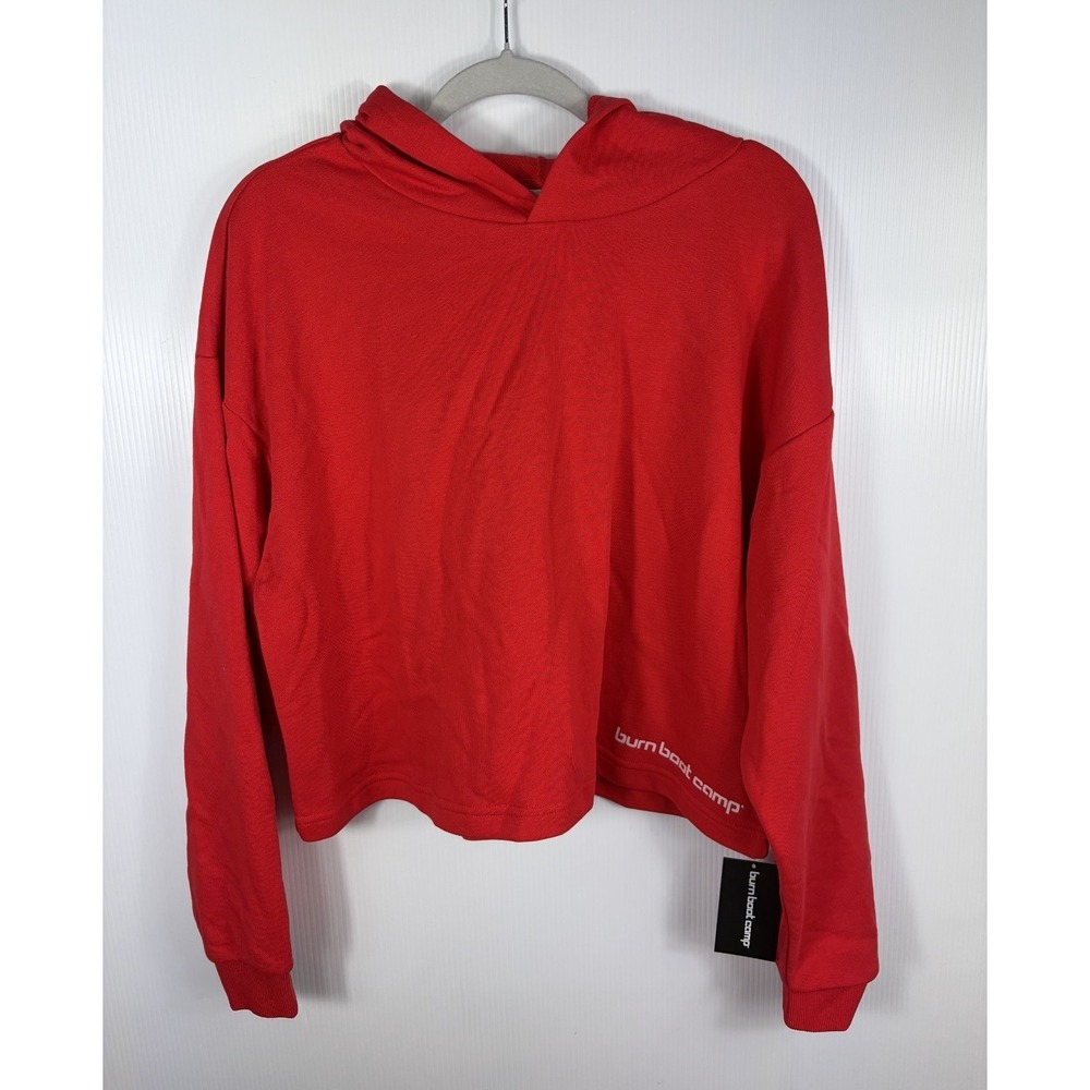 Burn Boot Camp Womens XL Red Cropped Hoodie Sweatshirt Cotton Oversized Workout - Picture 3 of 10